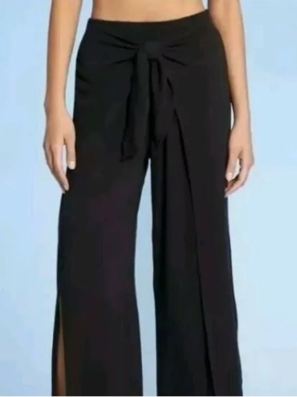 Kona Sol Black Wide-Leg Tie-Front beach  Pants